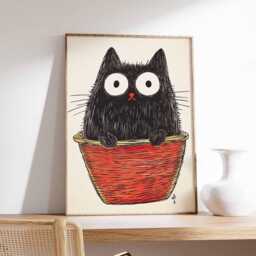 Black Cat Poster, Minimalist Wall Art Print, Modern Scandinavian Style Animal Illustration, Aesthetic Home Decor Artwork - thumbnail 1