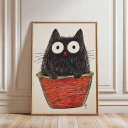 Black Cat Poster, Minimalist Wall Art Print, Modern Scandinavian Style Animal Illustration, Aesthetic Home Decor Artwork - thumbnail 2