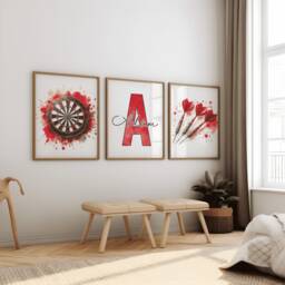 Red Darts Print Set - 3 Personalised Dart Posters - Sport Player Gift Dartboard Prints Boys Bedroom Gifts Kids Gaming Room Artwork - thumbnail 2