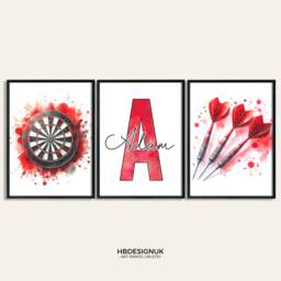 Red Darts Print Set - 3 Personalised Dart Posters - Sport Player Gift Dartboard Prints Boys Bedroom Gifts Kids Gaming Room Artwork - thumbnail 3