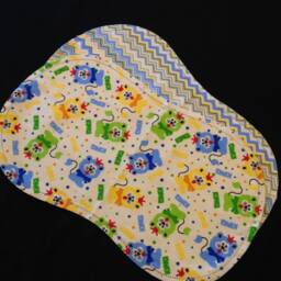 Hemstitch Lion Receiving Blanket & 2 Burp Cloths, Crochet Baby Flannel, Blue Green Yellow, Chevron Reversible Blanket, Soft Warm Fabric - thumbnail 3
