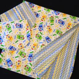 Hemstitch Lion Receiving Blanket & 2 Burp Cloths, Crochet Baby Flannel, Blue Green Yellow, Chevron Reversible Blanket, Soft Warm Fabric - thumbnail 2