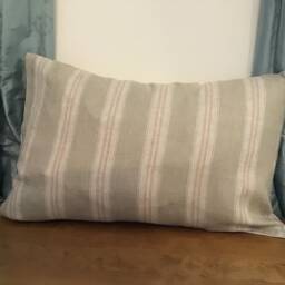 Handmade Linen Cushion Cover Peony & Sage French Ticking - thumbnail 3