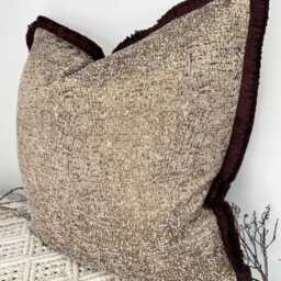 style No. 214 - Luxury Mocha Sheen Bronze Textured Pillow Fringed in Mocha. Pillow Fringed Chocolate Brown The Couture Cushion - thumbnail 2