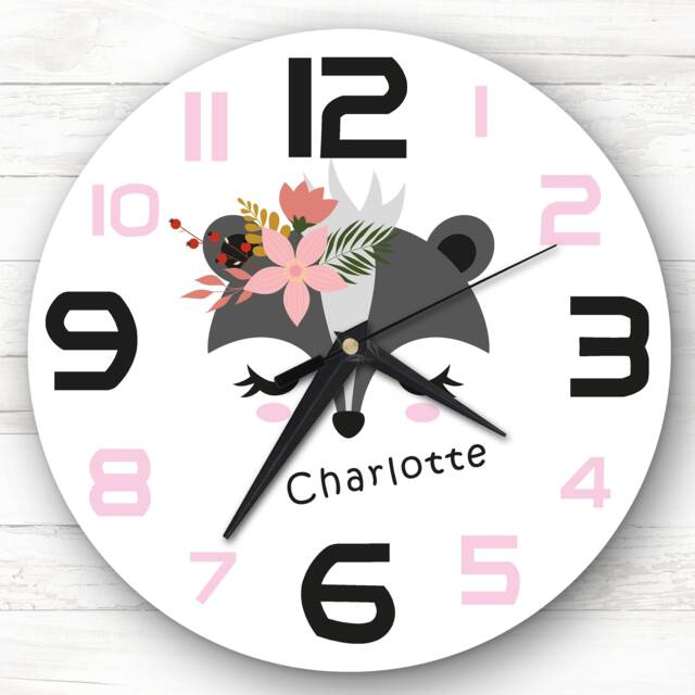 Kids Girls Room Cute Badger Face Custom Gift Personalised Clock - image 1