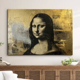 Mona Lisa Gold Abstract Oil Painting Framed Poster Print & Canvas Wall Decor Art Bedroom Home Interior Gift - thumbnail 1
