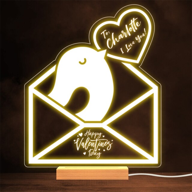 Bird Envelope Holding A Valentine's Day I Love You Personalised Gift Night Light - image 1