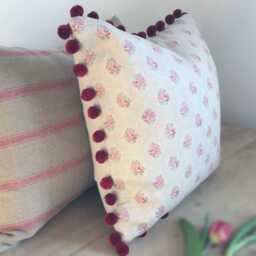 Custom Pompom Cushion Handmade in Kate Forman Agatha Linen - Please Note That Full Price Is On Quotation - thumbnail 2