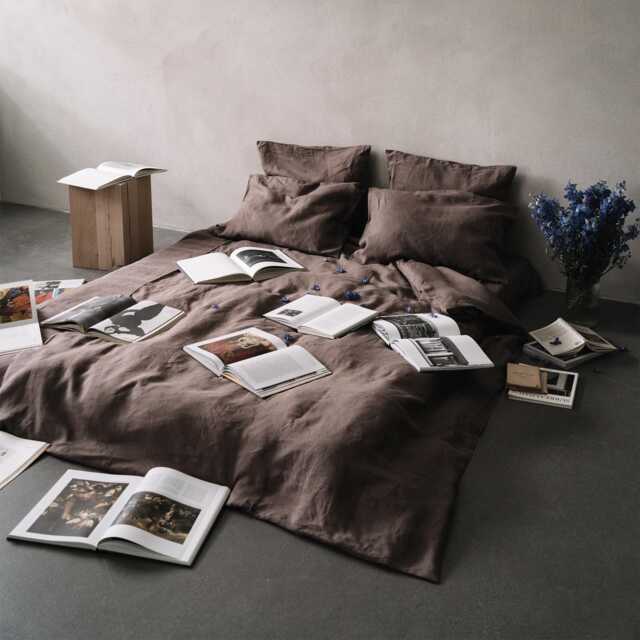 Linen Duvet Cover Set With Pillowcases, Muted Brown Bedding Sets Queen, King, Twin - image 1