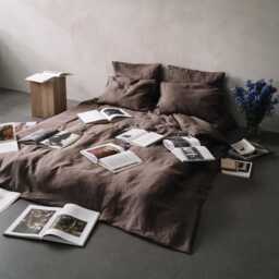 Linen Duvet Cover Set With Pillowcases, Muted Brown Bedding Sets Queen, King, Twin - thumbnail 1