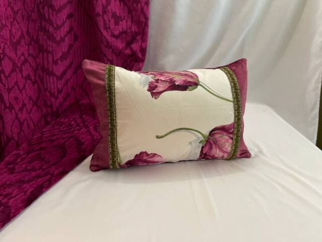 "Sanderson Floral Pillow Cover Plum Purple Silk & Cotton - 20""x 14" - image 1