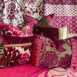 "Sanderson Floral Pillow Cover Plum Purple Silk & Cotton - 20""x 14" - thumbnail 3