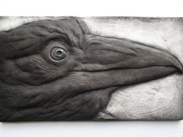 Raven #2 Detailed Sculpture Black Tile Relief Art Crows - image 1