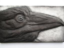 Raven #2 Detailed Sculpture Black Tile Relief Art Crows - thumbnail 1