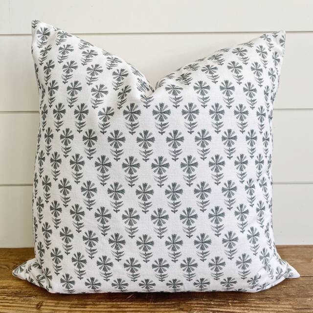 Piper -- Gray & White Floral Pillow Cover Neutral & Lumbar Grey - image 1