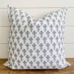 Piper -- Gray & White Floral Pillow Cover Neutral & Lumbar Grey - thumbnail 1