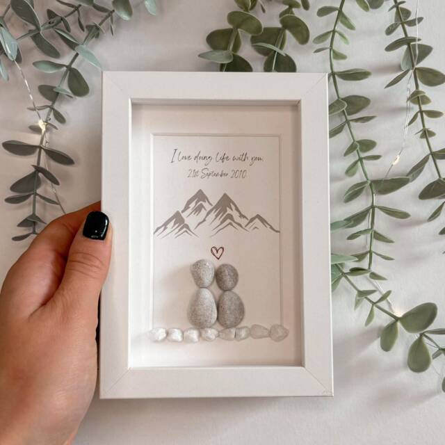 Couples Mountain Christmas Personalised Pebble Art Picture Frame Stone Couple Desk Anniversary Gift Birthday Her Him Mini Hikers Walkers - image 1