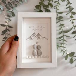 Couples Mountain Christmas Personalised Pebble Art Picture Frame Stone Couple Desk Anniversary Gift Birthday Her Him Mini Hikers Walkers