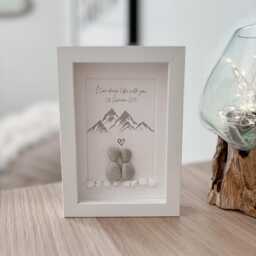 Couples Mountain Christmas Personalised Pebble Art Picture Frame Stone Couple Desk Anniversary Gift Birthday Her Him Mini Hikers Walkers - thumbnail 3
