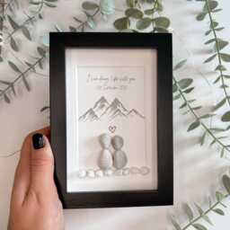 Couples Mountain Christmas Personalised Pebble Art Picture Frame Stone Couple Desk Anniversary Gift Birthday Her Him Mini Hikers Walkers - thumbnail 2