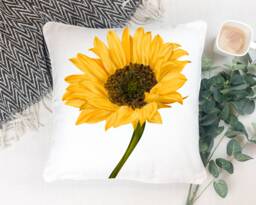 Sunflower Cushion , Botanical Plant Pillow Greenery Foliage Scatter Room Decor - Home