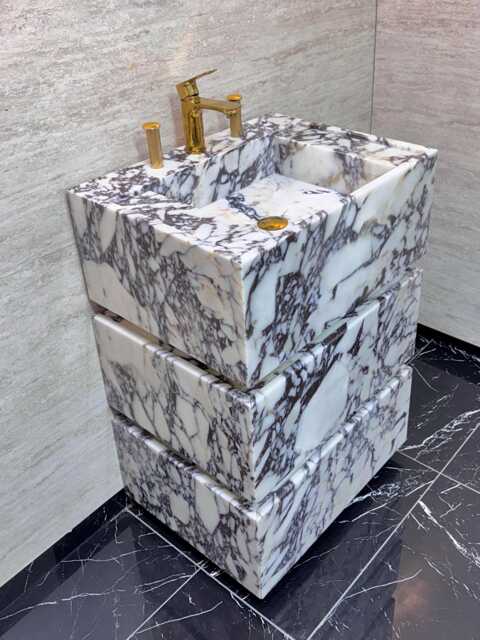 Calacatta Viola Marble Bathroom Vanity Freestanding Sink With Drawers - image 1