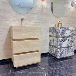 Calacatta Viola Marble Bathroom Vanity Freestanding Sink With Drawers - thumbnail 4