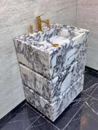 Calacatta Viola Marble Bathroom Vanity Freestanding Sink With Drawers