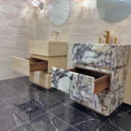 Calacatta Viola Marble Bathroom Vanity Freestanding Sink With Drawers - thumbnail 2