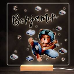 Plane Flying Bear Colourful Square Personalised Gift Led Lamp Night Light - Bedroom - thumbnail 1