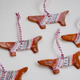 Handmade Ceramic Dachshund Christmas Ornament Ugly Sweater Tree Decor Dog Lover Gift For Owners - thumbnail 3