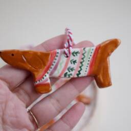 Handmade Ceramic Dachshund Christmas Ornament Ugly Sweater Tree Decor Dog Lover Gift For Owners - thumbnail 2
