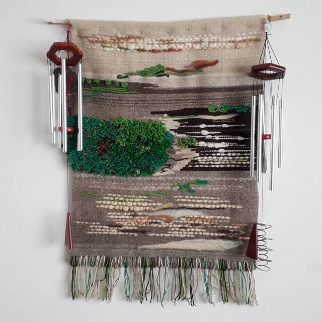 Large Hand Woven Wall Hanging ~ Rustic Home Decor Green & Brown Art Mountain Cottage - image 1