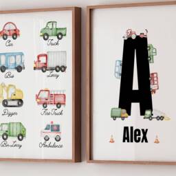 Personalised Vehicle Print Set Watercolour Cars, Diggers & Trucks Theme Nursery Bedroom Art - thumbnail 3