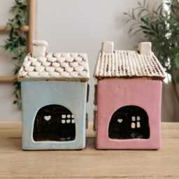 Ceramic House Tea Light Holder, 2 Design Options, Blue Village Store, Pink Candle Holder - thumbnail 4