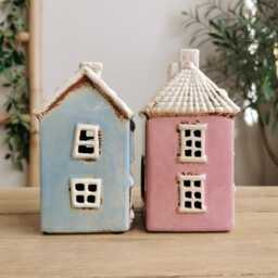 Ceramic House Tea Light Holder, 2 Design Options, Blue Village Store, Pink Candle Holder - thumbnail 3