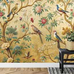 Chinoiserie Crane Wallpaper Mural, Spring Flowers Birds Art Print - thumbnail 3