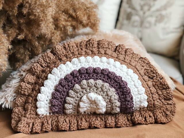 Rainbow Cushion, Crochet Nursery & Kids Room Decoration, %100 Cotton Yarn - image 1