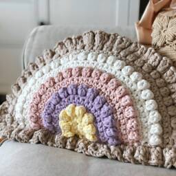 Rainbow Cushion, Crochet Nursery & Kids Room Decoration, %100 Cotton Yarn - thumbnail 3