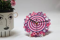 Desk Clock, Table Purple White Paper Accessories, Unusual Clock For Office Desk