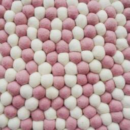 Pink & White Wool Felt Ball Rug - Hand-Felted Round Pom Carpet Kids Playroom Nursery Foot Rugs For Bedroom, Livingroom - thumbnail 3