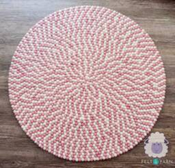 Pink & White Wool Felt Ball Rug - Hand-Felted Round Pom Carpet Kids Playroom Nursery Foot Rugs For Bedroom, Livingroom - thumbnail 1