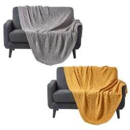 Luxury Cable Knit Cotton Throw - 2 Sizes - 130x170cm, 150x200cm, Colours - Grey, Mustard Soft, Cosy, Handmade, Oeko-Tex?? Certified - thumbnail 2