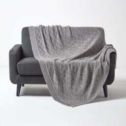 Luxury Cable Knit Cotton Throw - 2 Sizes - 130x170cm, 150x200cm, Colours - Grey, Mustard Soft, Cosy, Handmade, Oeko-Tex?? Certified - thumbnail 3