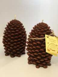 Pinecone Beeswax Candle, Brown Color, Scented Blue Spruce - thumbnail 1