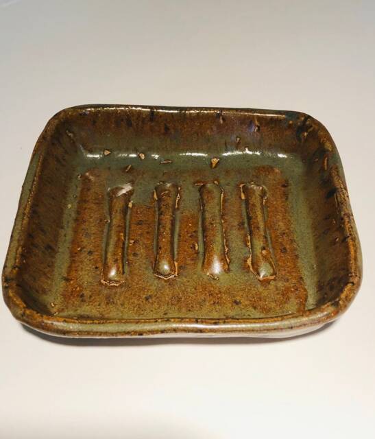 Amber Celadon & Fern Green Hand Made Pottery Soap Dish - image 1