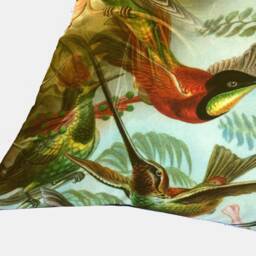 Accent Pillow, Art Nouveau Design Bird Fabric, Blue Or Green Velvet Backed Cushion - thumbnail 3