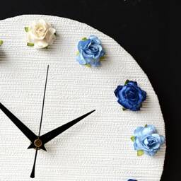 Roses Wall Clock - Mulberry Paper Blue Decoupage 3D Flowers White And - thumbnail 3