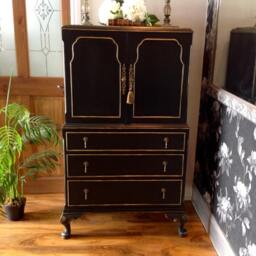 Hand Painted Vintage Tallboy Cabinet - Solid Wood Chest Of Drawers - thumbnail 3