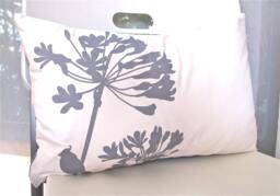 Cardinal Agapanthus Pillow Grey Print On Off-White Cotton - 12x18 - thumbnail 1